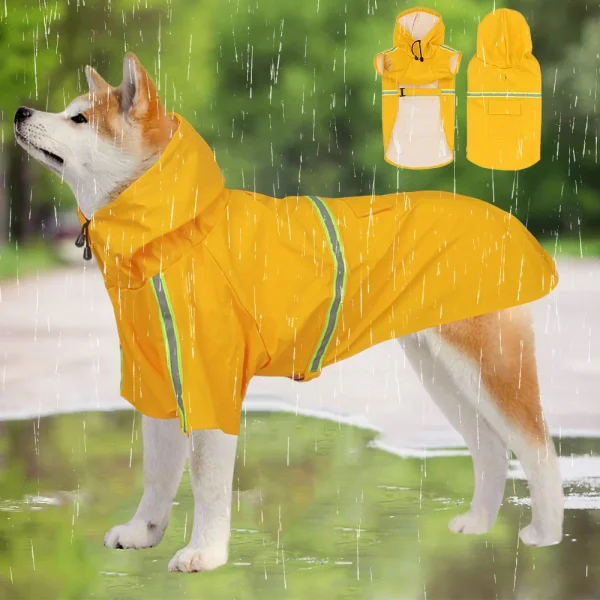 Big style reflective stripe pet hooded raincoat