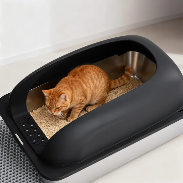 JHK Stainless Cat Litter Box with Lid and Mat Included